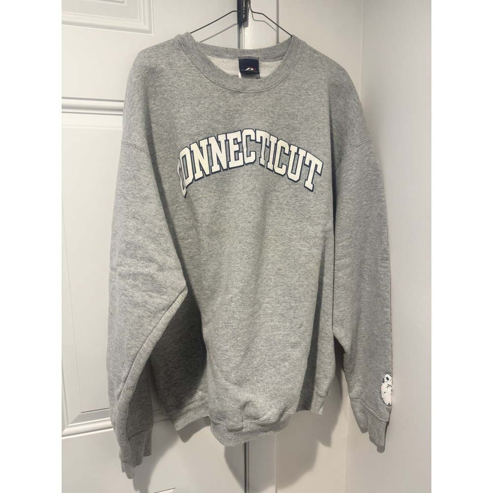 Vintage Proplayer Connecticut Huskies Gray Sweatshirt Spellout Mens XXL 2XL